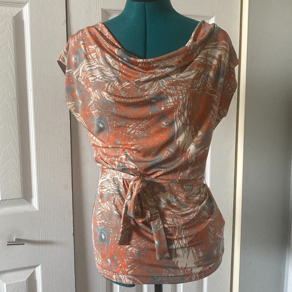 Cowl neck blouse with belt